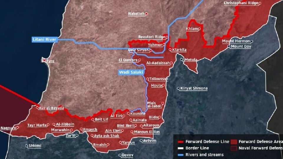 Israel delimita la zona ocupada al sur del Líbano: publica mapa de su “línea amarilla”